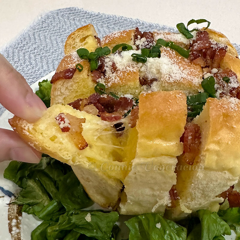 Blooming bread with bacon and cheese
