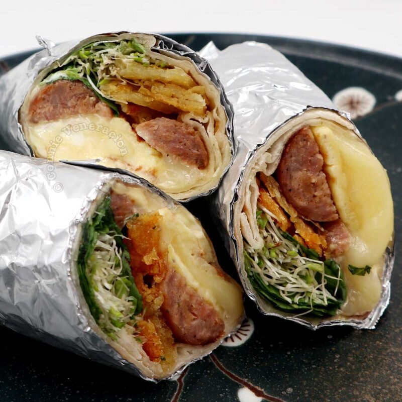 All-day breakfast sausage and egg burrito
